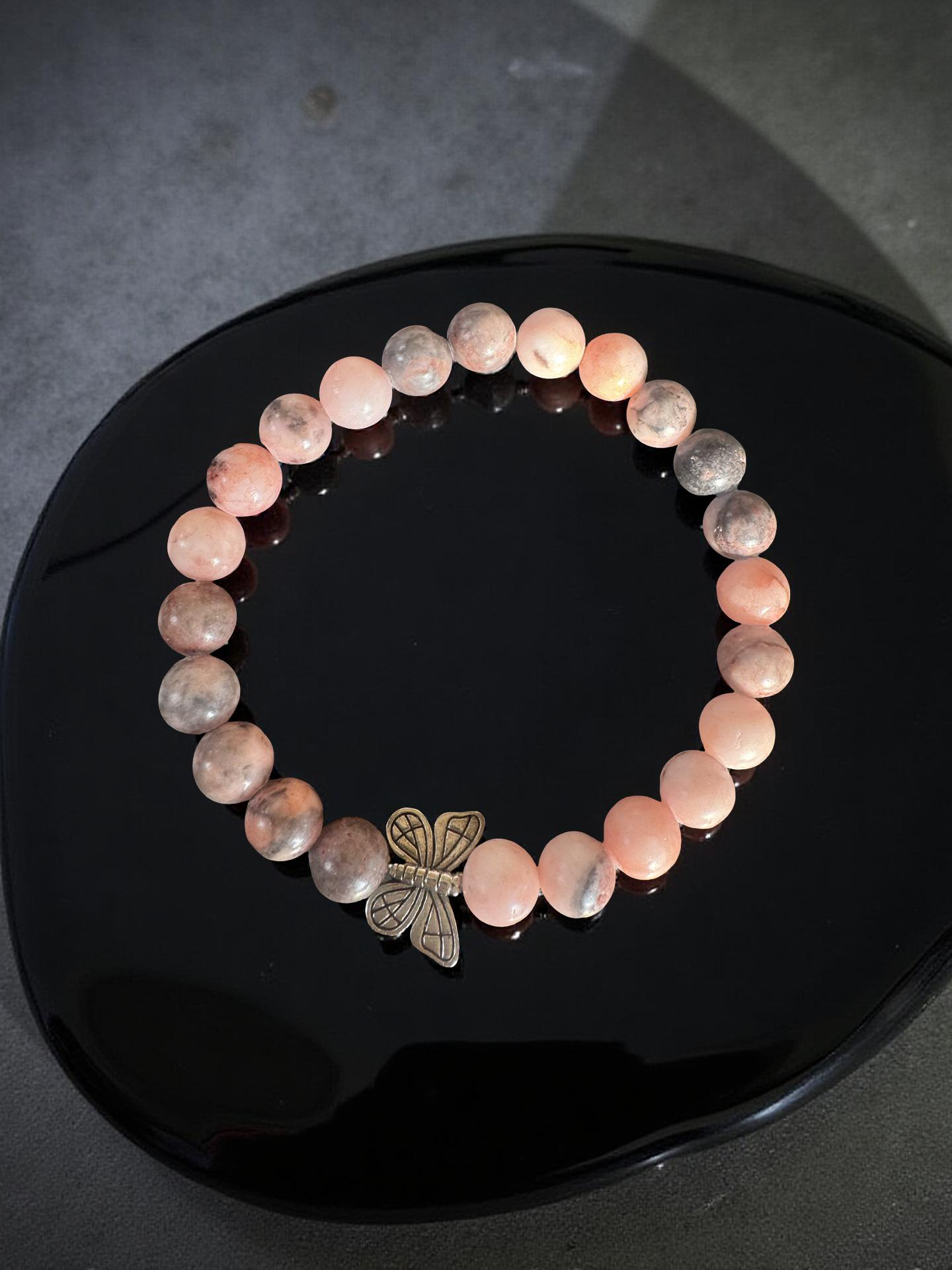Bezauberndes Rhodonit Armband mit Butterfly - 17cm