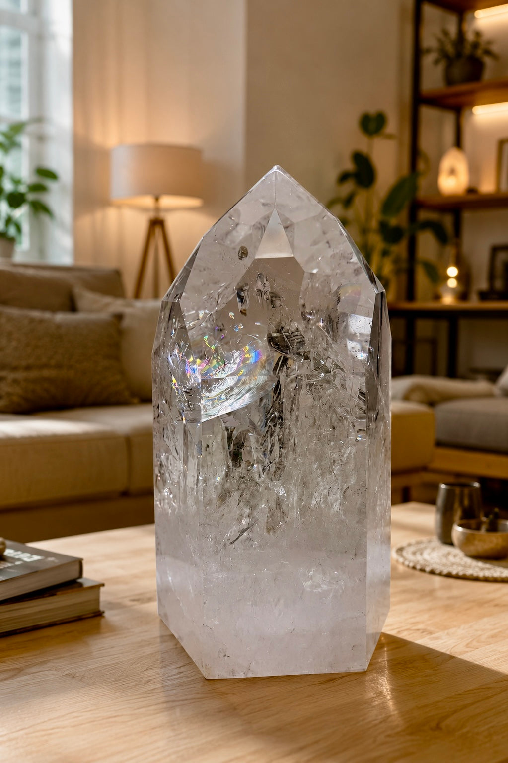 Massiver Lemurian Kristall mit Regenbogen – 29 cm, 7.9 kg,  | Statement Piece