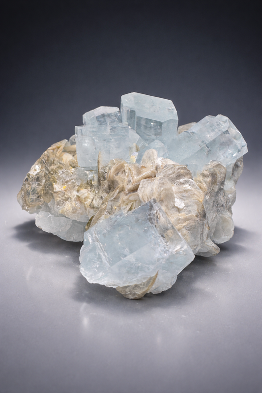 Seltener Aquamarin mit Mica auf Matrix – 1A Sammlerqualität