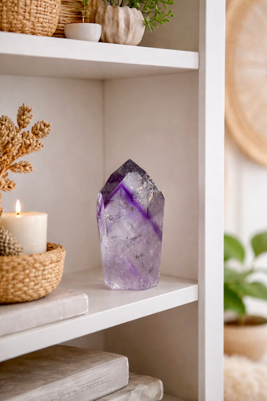 Phantom Amethyst Spitze mit Regenbogen - 8cm, 141g