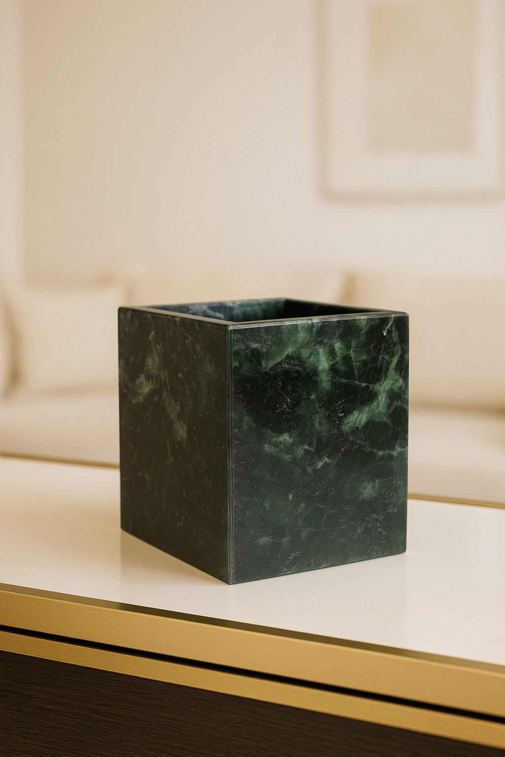 Exklusives Teelicht aus echtem Verde Guatemala Marmor