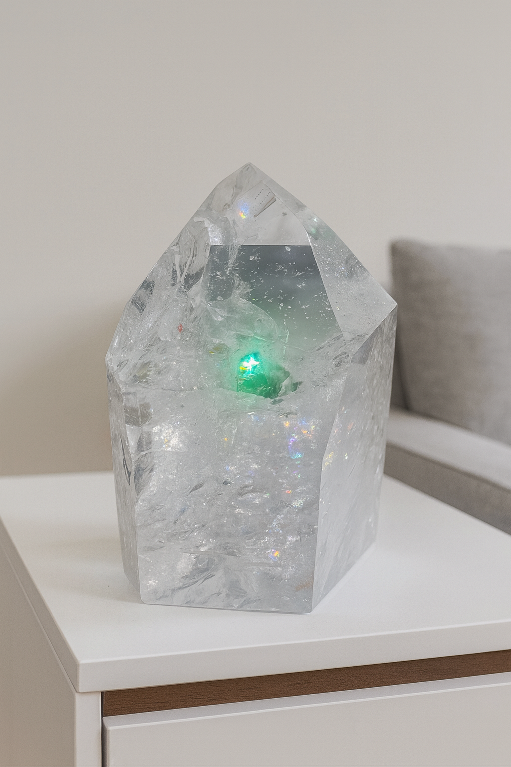 Bergkristall 10.7 cm · 577 g – Voller Regenbogen & Einschlüsse · Brasilien 💎