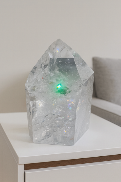 Bergkristall 10.7 cm · 577 g – Voller Regenbogen & Einschlüsse · Brasilien 💎