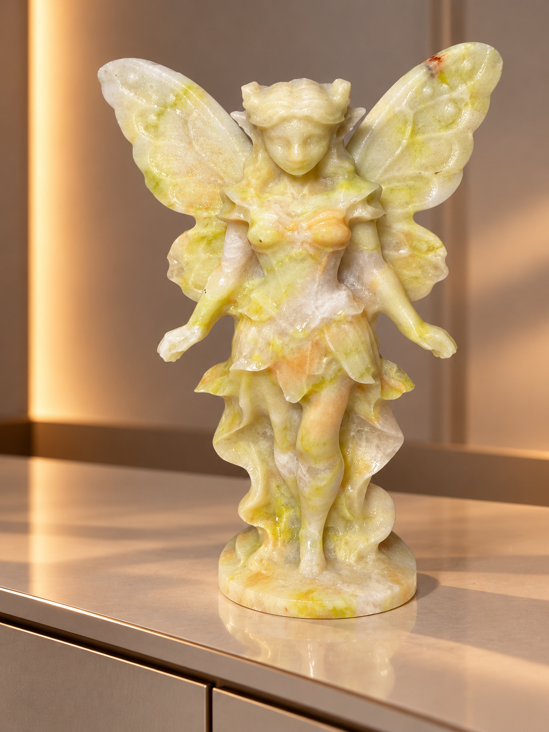 Kristallfee aus Jade & New Jade – detailreiche Figur, 11 cm