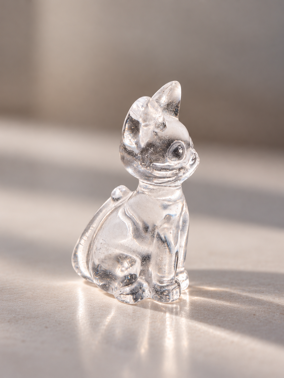 Gatto in cristallo di rocca - statuetta lavorata a mano dal Brasile, 3 cm