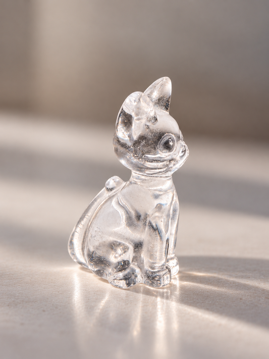 Bergkristall Katze – handgefertigte Figur aus Brasilien, 3 cm