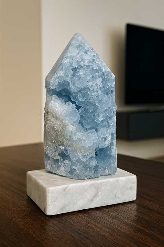 Celestin Kristall 7.5 cm – hellblauer Edelstein aus Madagaskar in Premiumqualität