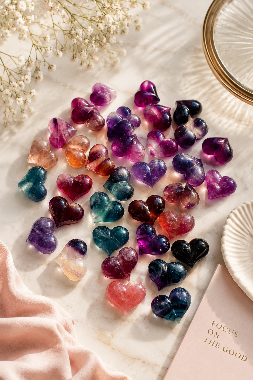 💜 Cœurs en fluorite juteux – explosion de couleurs en forme de cœur 3 cm