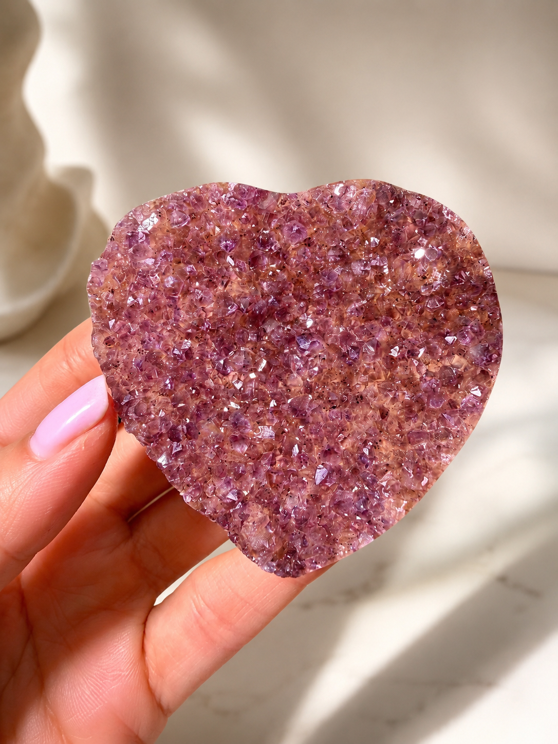 Rainbow Amethyst Herzen aus Uruguay – Gold, Rosa, Pink & Violett