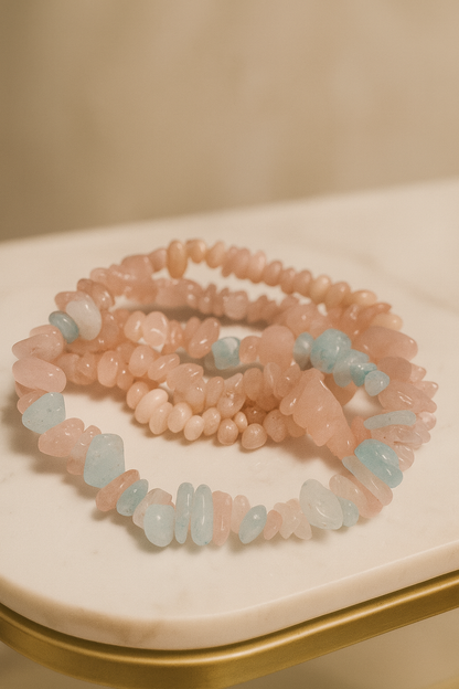 Bezauberndes 3er Edelstein-Armbandset – Morganite, Jade & Rosenquarz ✨💗