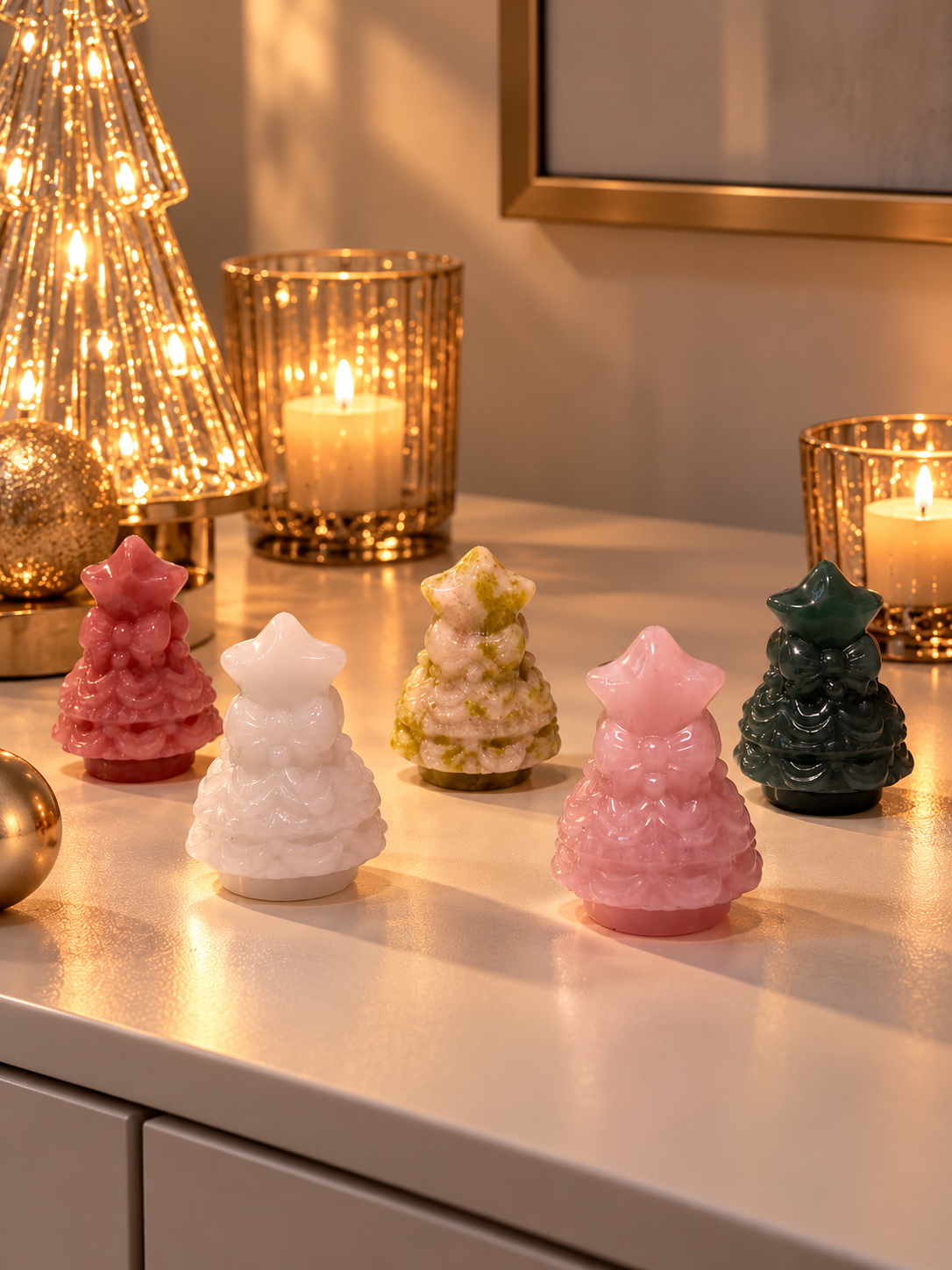Kristall-Weihnachtsbaum 6 cm – Rosenquarz, Opal, Jade oder Aventurin