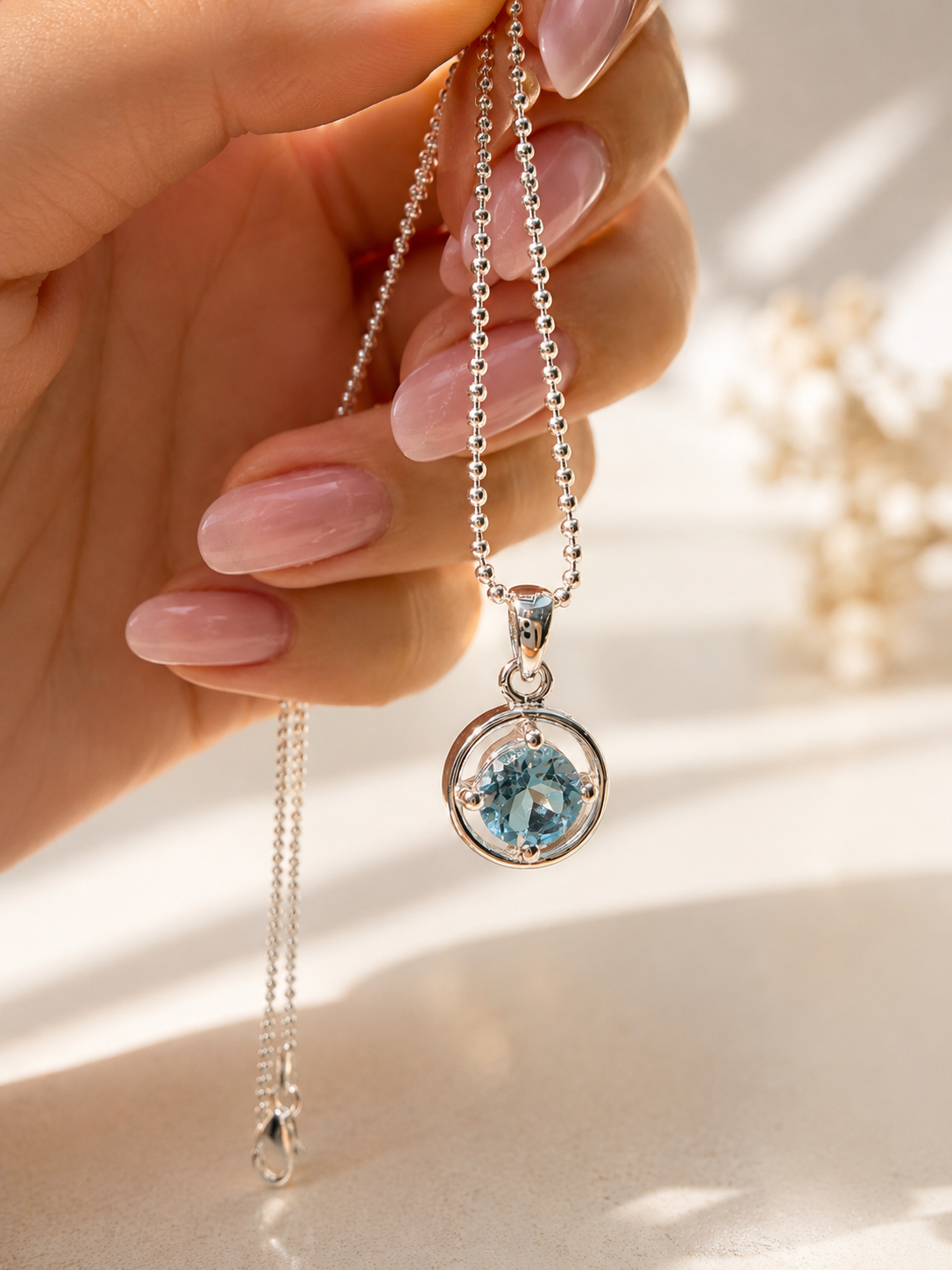 Blau-Topaz-Anhänger 1.6 cm AAA Qualität – Facettiert & edel in 925 Silber