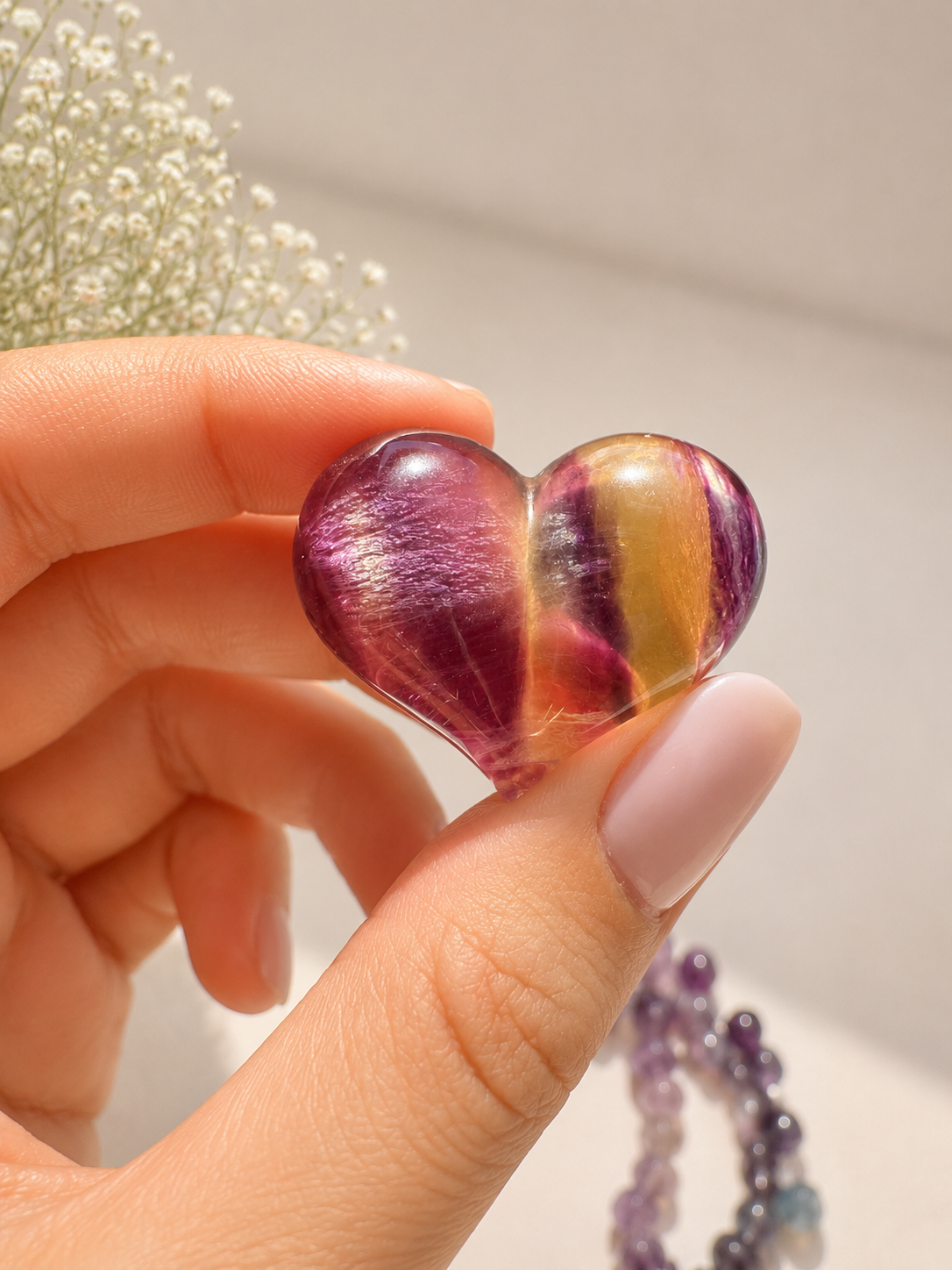 💜 Cœurs en fluorite juteux – explosion de couleurs en forme de cœur 3 cm