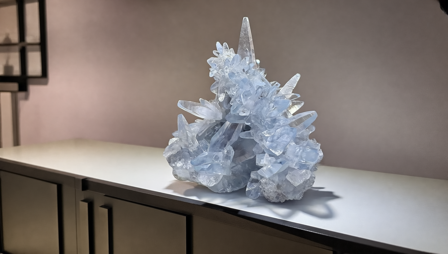 Celestin Stufe aus Madagaskar 💎 Klar & funkelnd – Kristall mit transparenten Spitzen ✨ Museumsqualität 6,5 cm