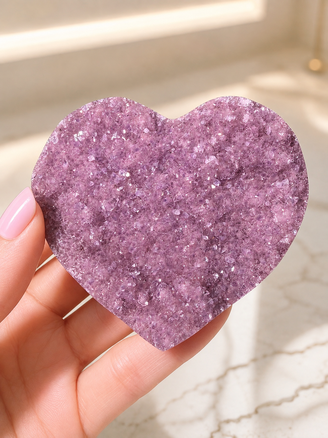 Rainbow Amethyst Herzen aus Uruguay – Gold, Rosa, Pink & Violett