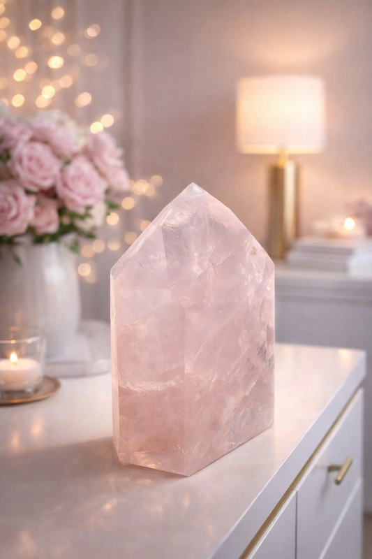 Seltene klar Rosenquarz Spitze 🎀 - 7.5, 219g