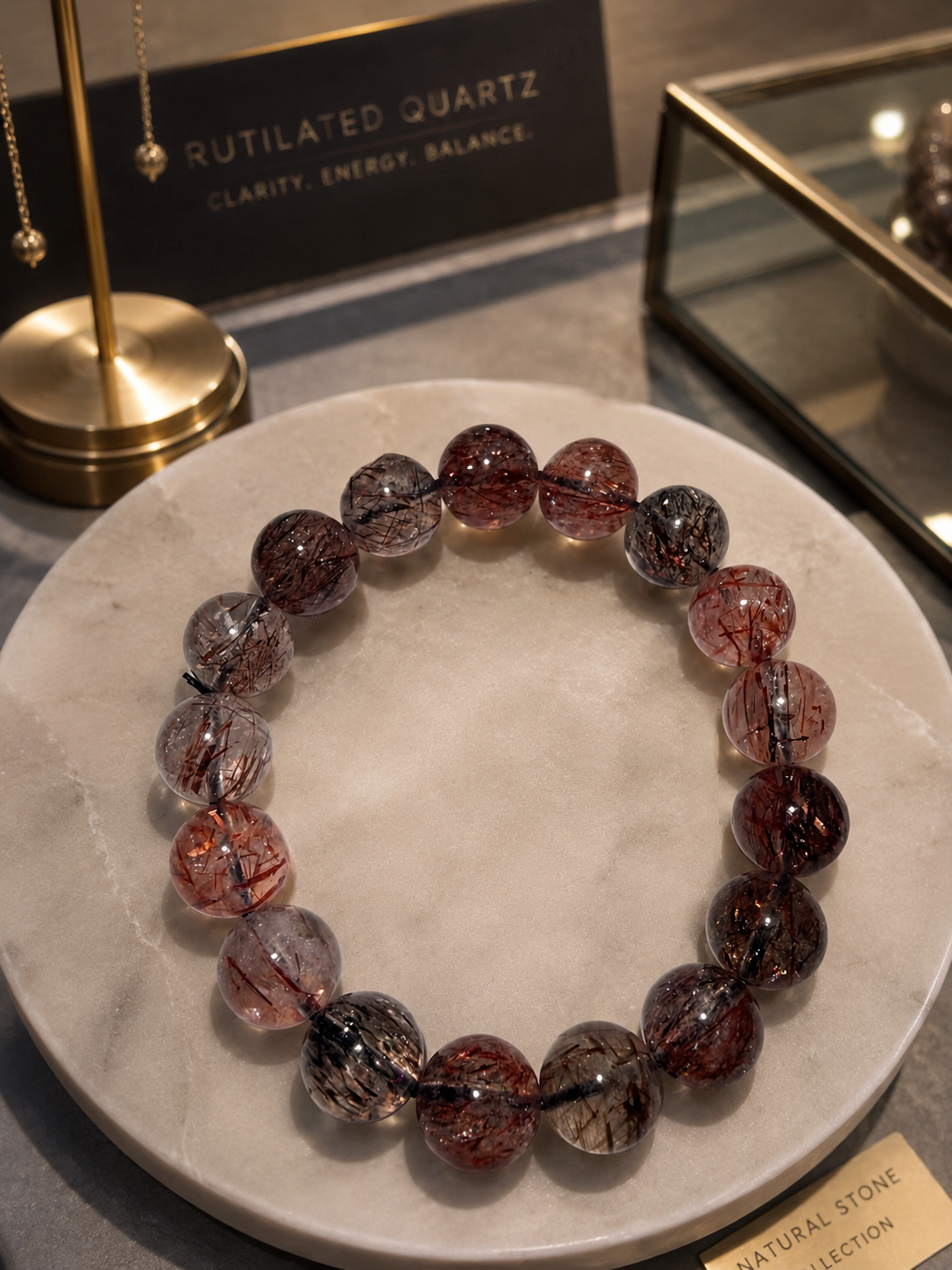 Golden Rutile Bracelet 18 cm | Clear gemstone beads with rutile inclusions