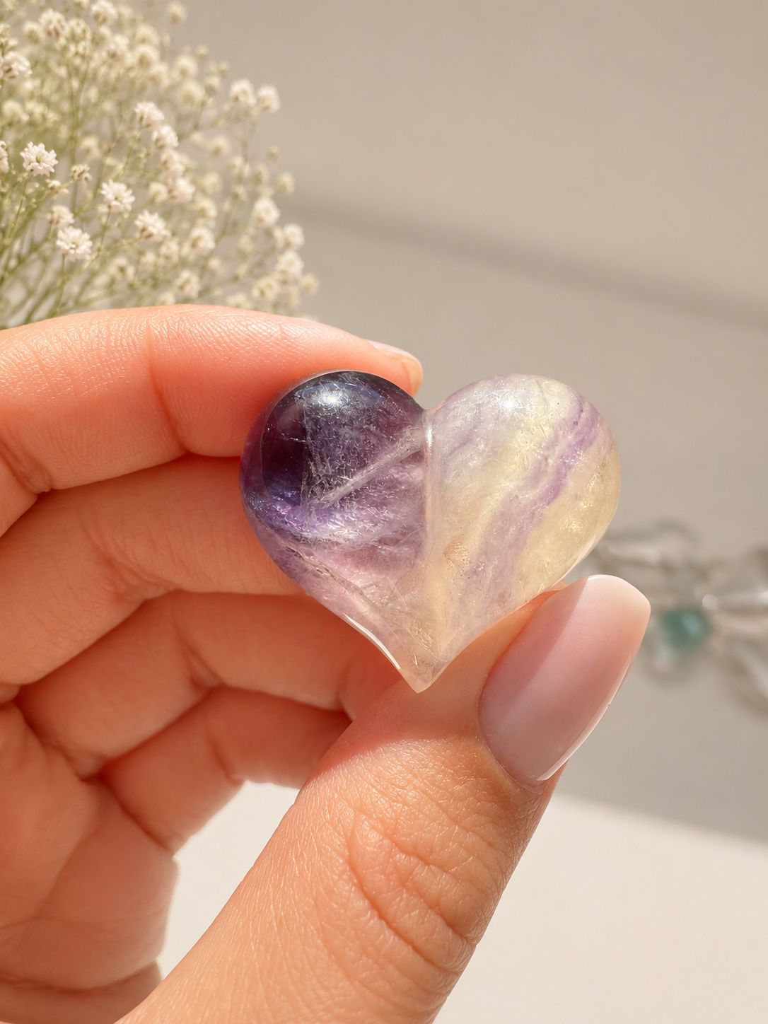 💜 Cœurs en fluorite juteux – explosion de couleurs en forme de cœur 3 cm