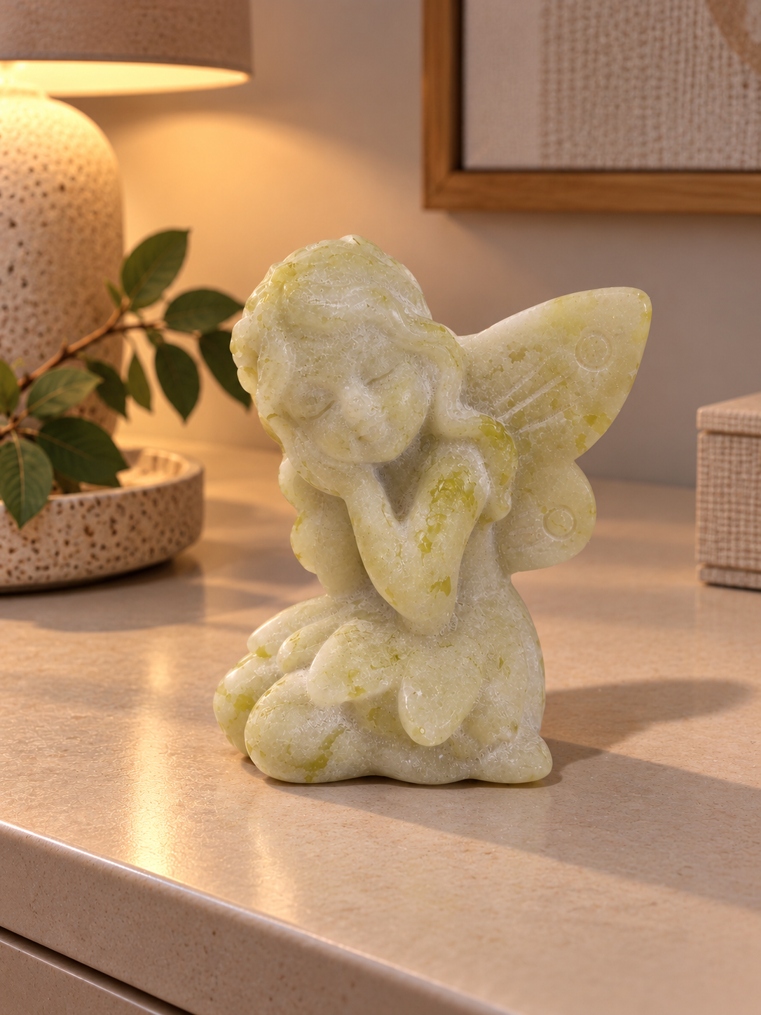 Kristallfee mit Flügeln 6 cm – Jade, Pink Opal oder Rosenquarz