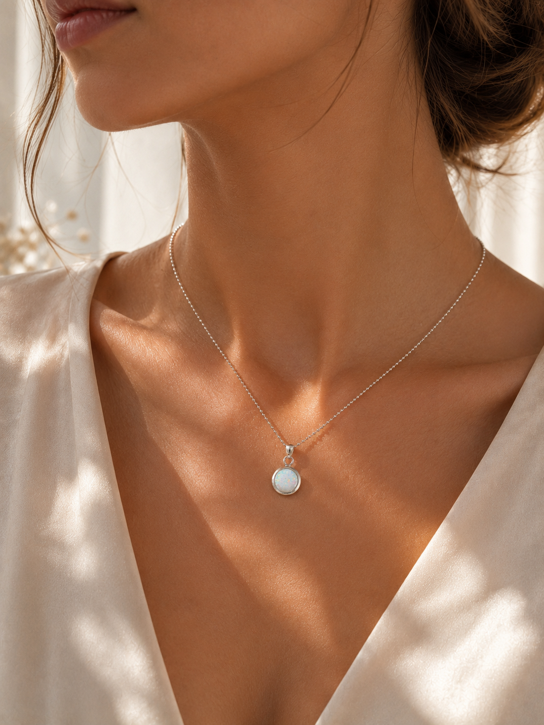 Opal Anhänger in 925 Silber – runder Edelstein Anhänger, Zargenfassung