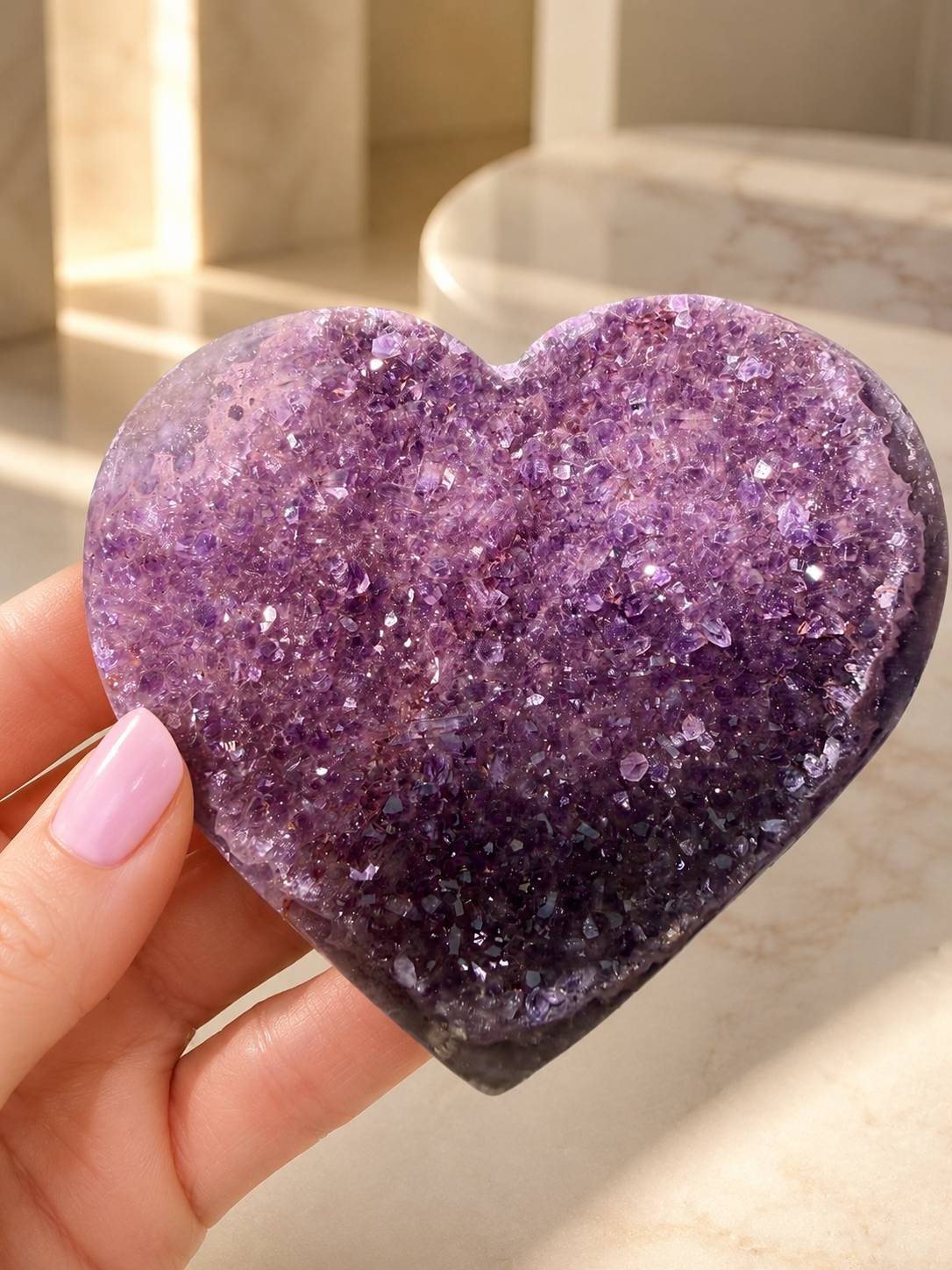Rainbow Amethyst Herzen aus Uruguay – Gold, Rosa, Pink & Violett