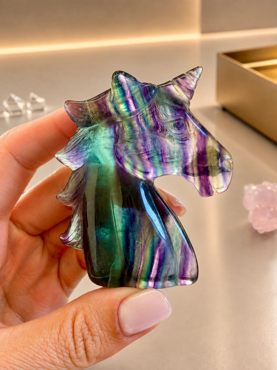 Fluorit Einhorn 7 cm – handgefertigte Kristallfigur für Klarheit & Fokus ✨