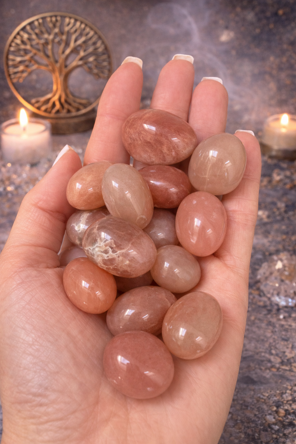 Pfirsich Mondstein Trommelsteine 2,5 cm – Sanftheit, Liebe & innere Ruhe