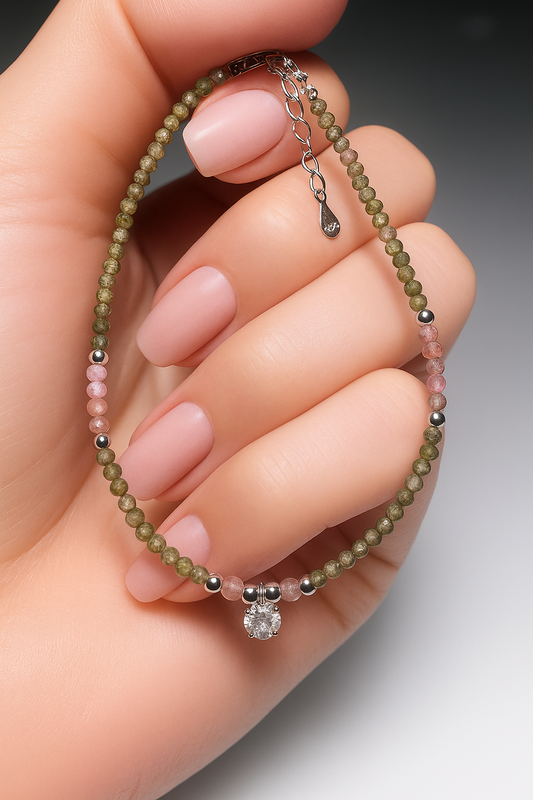 Zuckersüsses Armband mit Sonnenstein, Rosenquarz & funkelndem Zirkon 💖