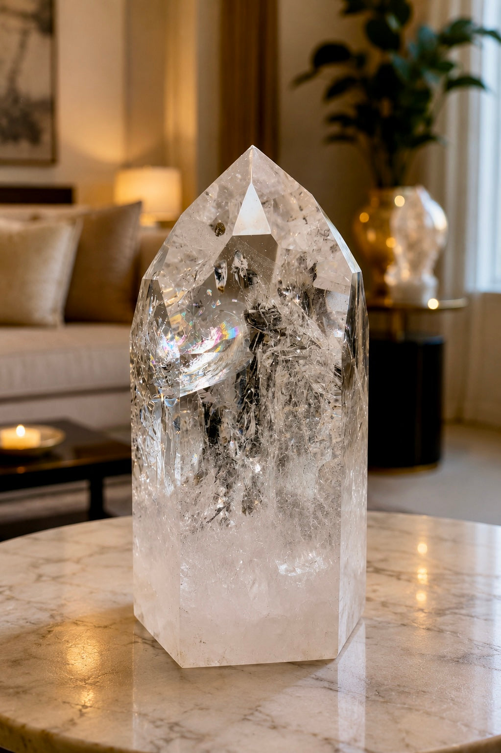 Massiver Lemurian Kristall mit Regenbogen – 29 cm, 7.9 kg,  | Statement Piece