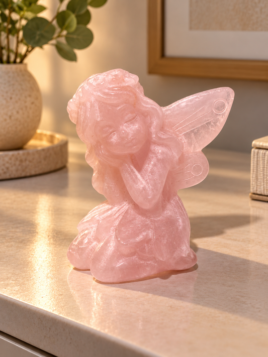 Kristallfee mit Flügeln 6 cm – Jade, Pink Opal oder Rosenquarz