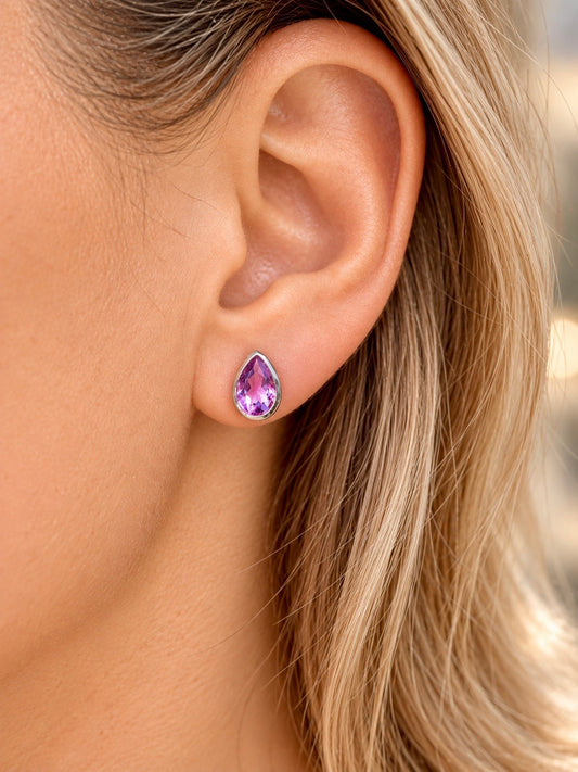 Amethyst-Ohrstecker Tropfen 5 × 8 mm – 925 Sterling Silber