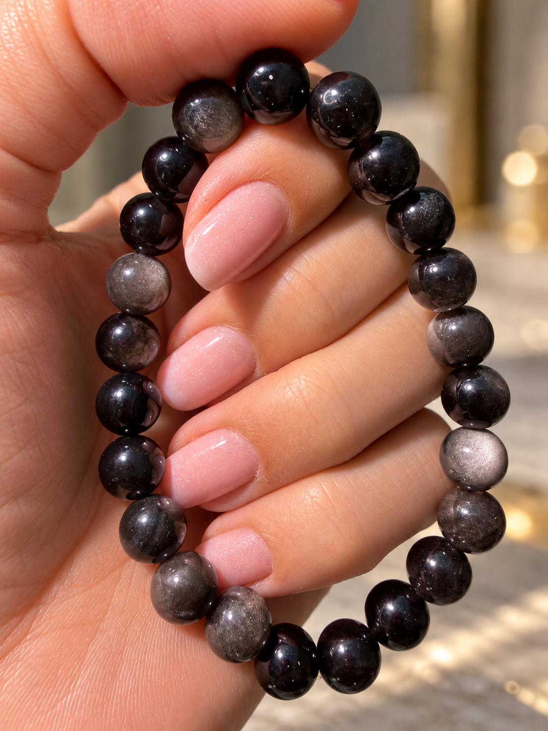 Gold Obsidian & Silber Obsidian Armband – 8 mm | 16, 17 oder 18 cm