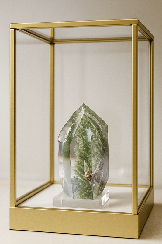 Kristallklarer Gartenquarz (Lodolit) mit Chlorit & Hämatit – 4,6 cm – Seltenes Inklusions-Unikat aus Brasilien