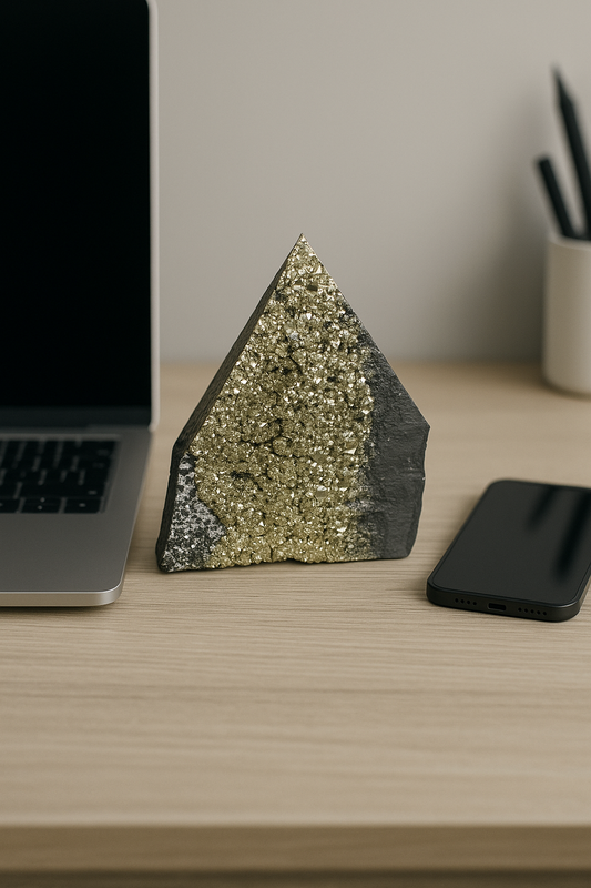 Schungit-Pyramide mit Pyrit Kristallen – 7 cm, 233 g – Schutz, Glück & Energie-Ausgleich, Unikat aus Brasilien