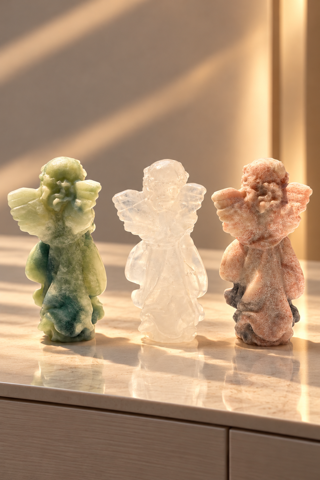 Kristallengel aus Pink Opal, Bergkristall oder New Jade, 10 cm