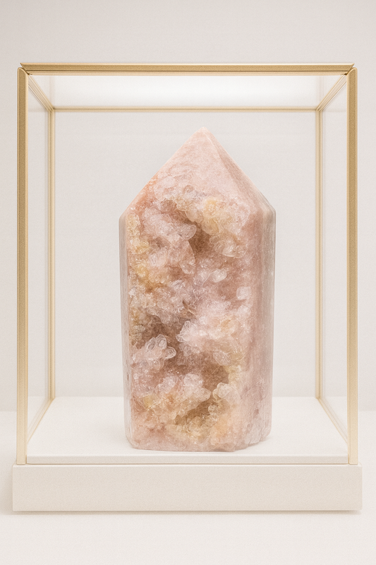Pink Amethyst mit feinen grünen Adern & blumenartigen Kristallen, 11 cm, 467 g – aus Soledade, Brasilien
