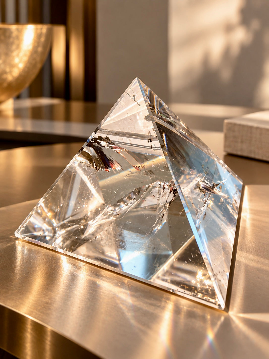 Lemurian Bergkristall-Pyramide XL – ultra klar mit grossem Regenbogen