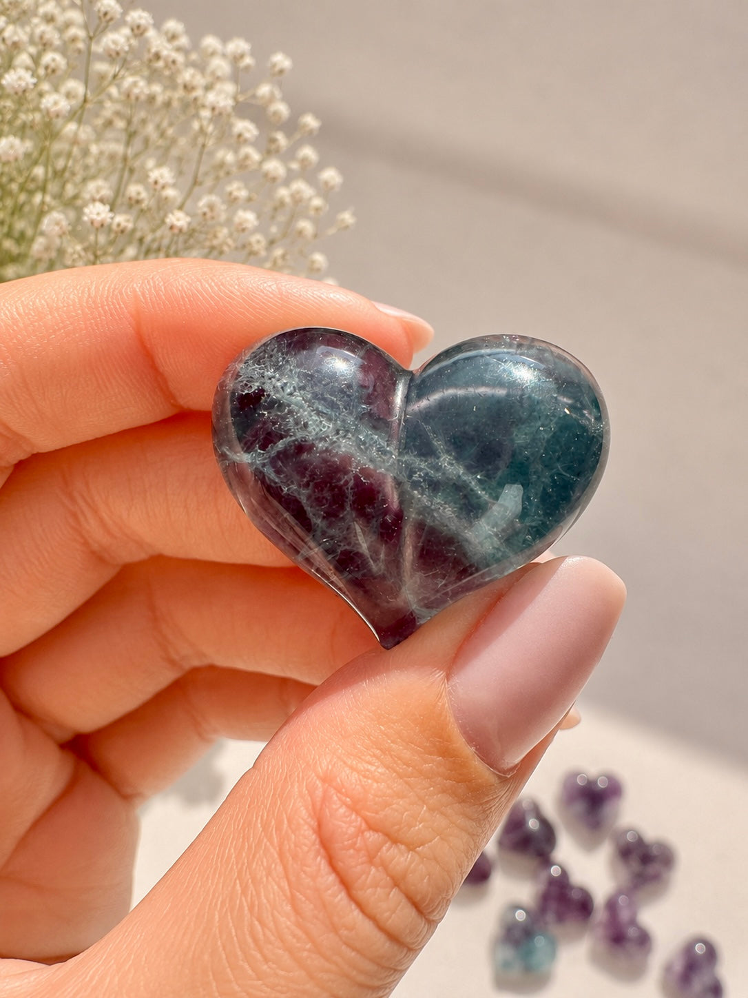 💜 Cœurs en fluorite juteux – explosion de couleurs en forme de cœur 3 cm