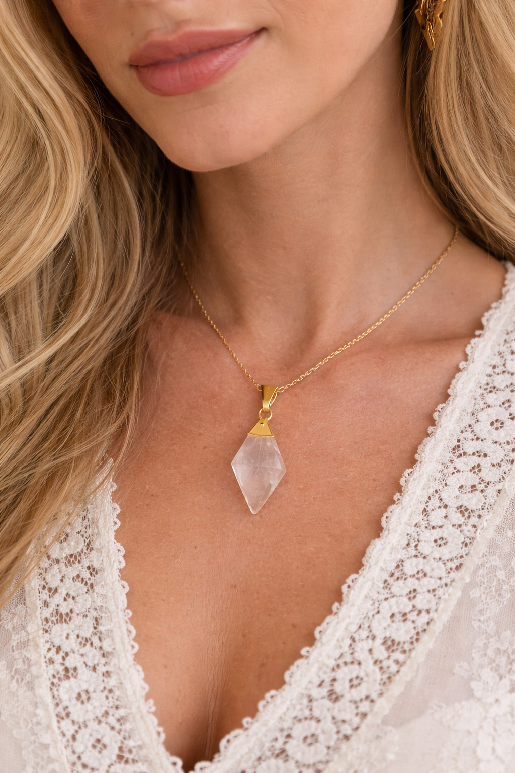 Rock Crystal Pendant Raw – 925 Sterling Silver – Natural Crystal Point with Chain – Clear Gemstone – Healing Stone Jewelry