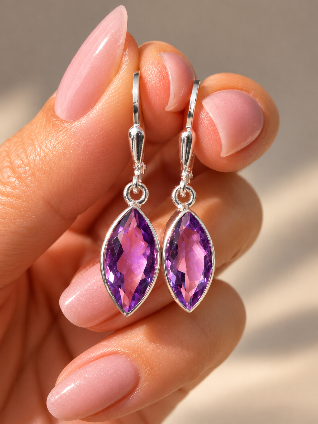 Amethyst-Hängeohrringe Marquise – 925 Silber, 3.3 cm