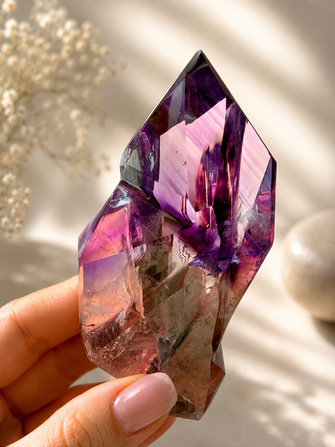 Amethyst Zahn aus Brasilien – Kraftvoller Doppelender mit Phantomen - 18 cm