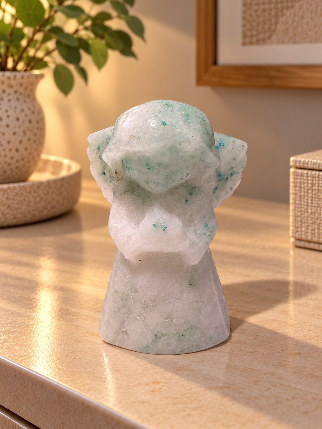 Kristallengel 3,8 cm – Jade oder Rosenquarz