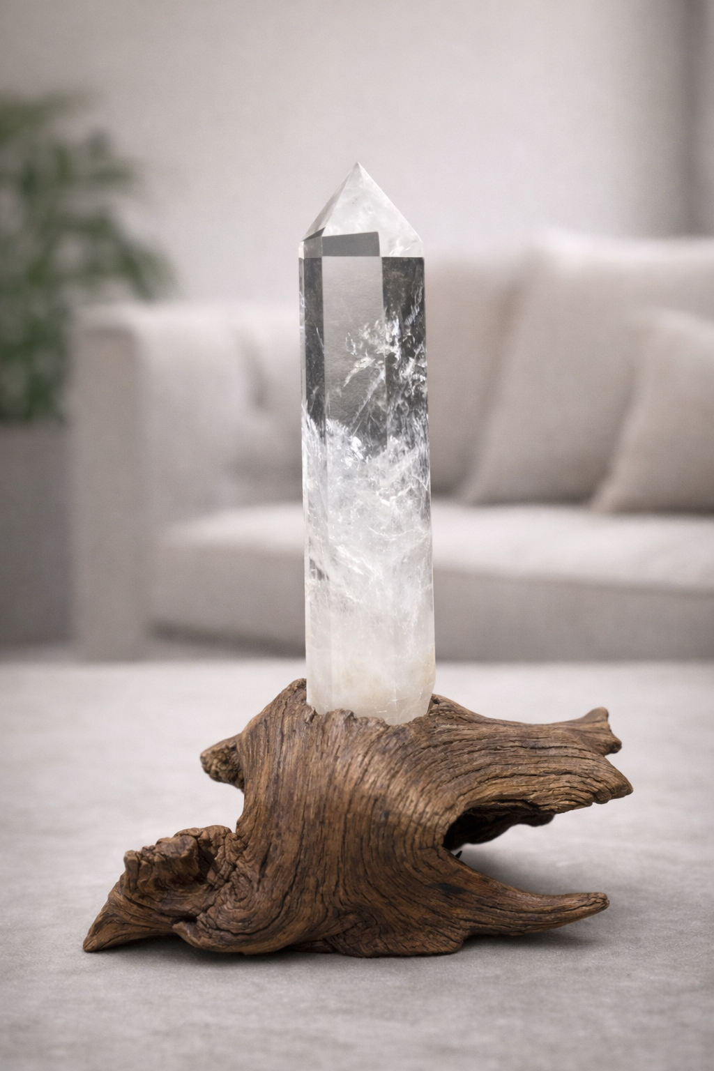 Exclusive rock crystal point crystal 16.5 cm on root stand Brazil