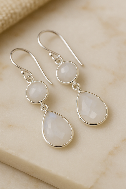 Rainbow Moonstone Ohrringe 925 Sterling Silber – Handgemachter Edelstein Schmuck