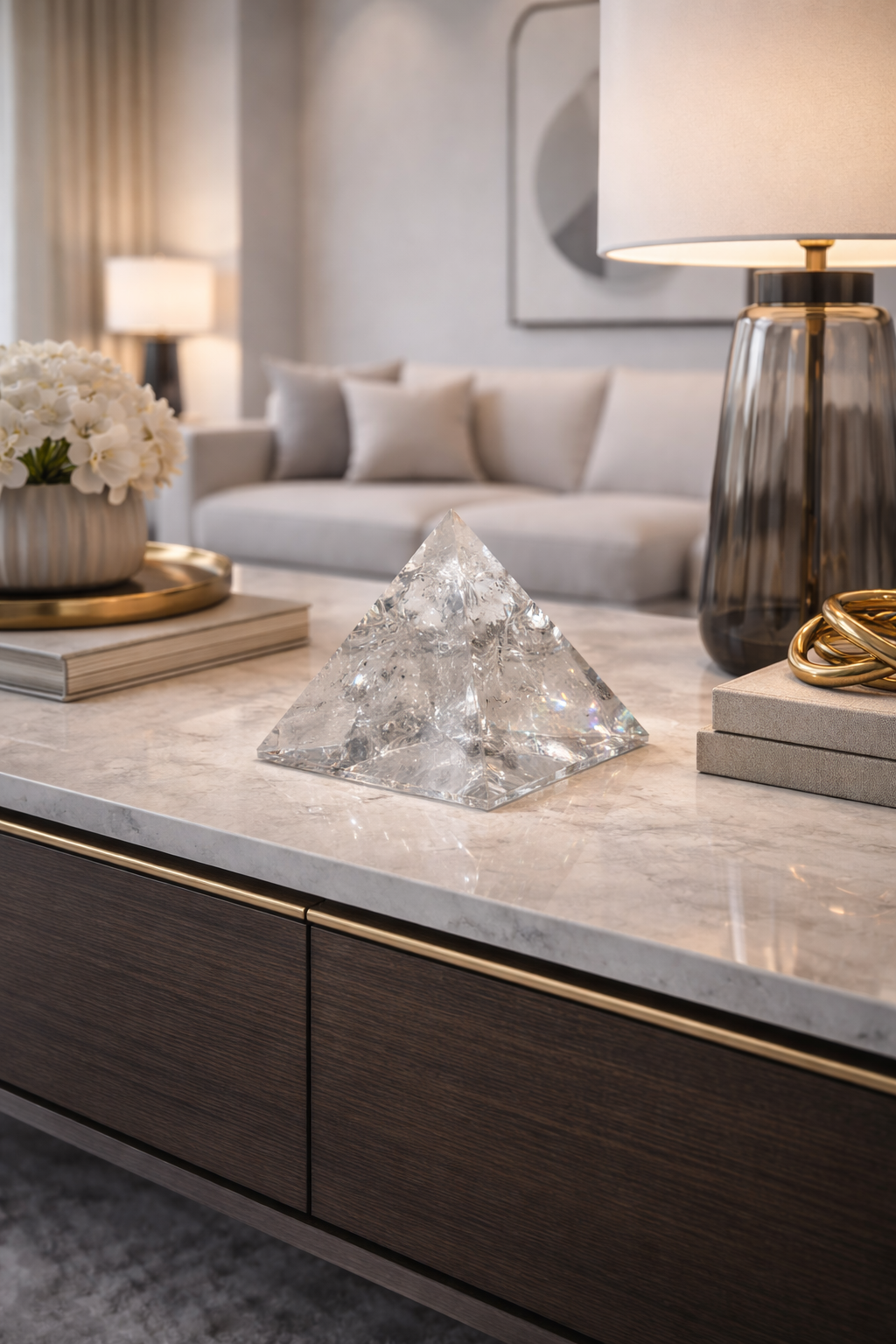 Lemurian Bergkristall Edelstein-Pyramide – Ultraklar mit Regenbogen ✨ 463g