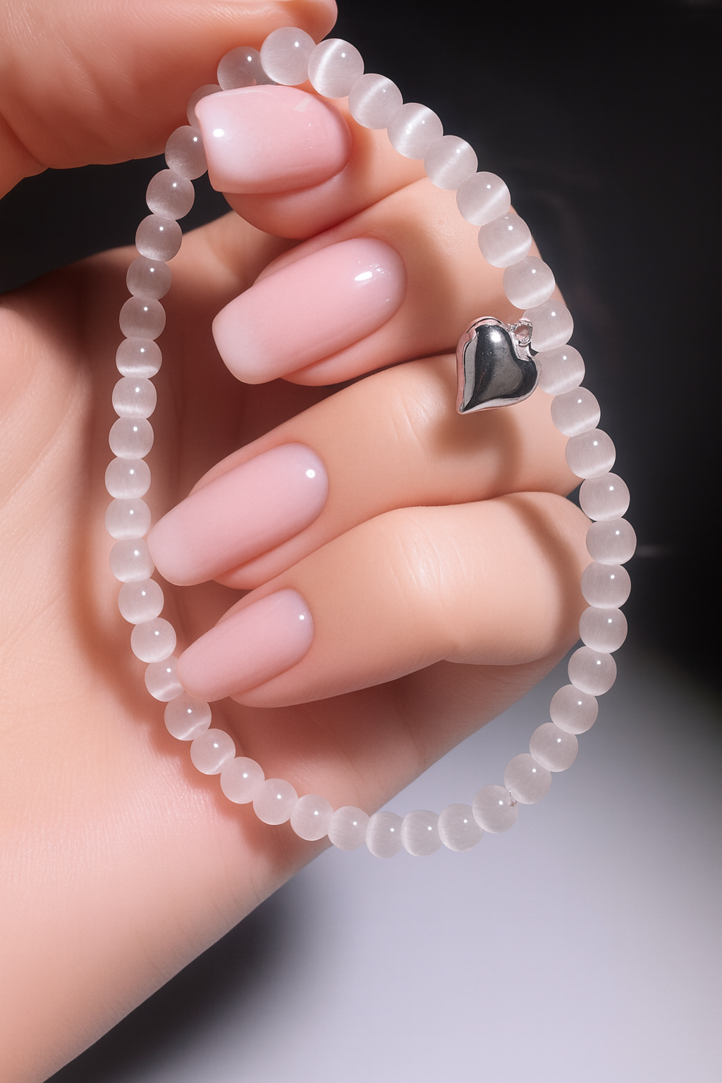 Selenit-Armband mit Silberherz – Eleganter Lichtstein in 17 oder 19 cm