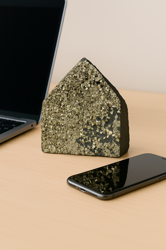 Schungit-Pyramide mit Pyrit Kristallen – 7 cm, 199 g – Schutz & Glück, energetischer Ausgleich, Unikat aus Brasilien