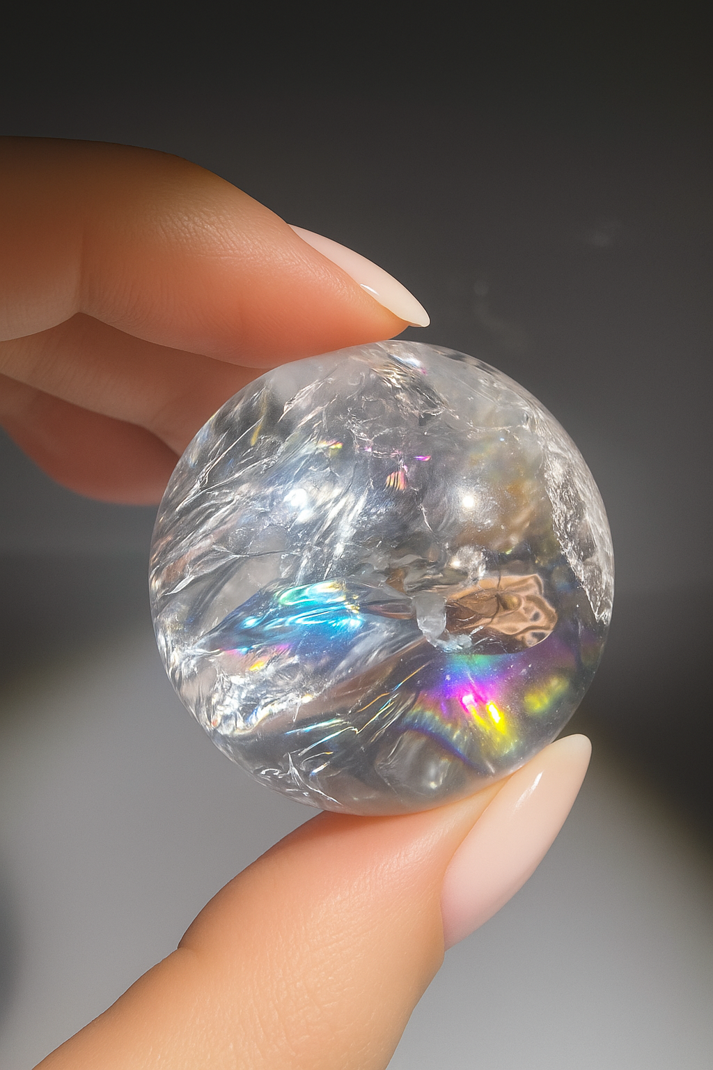 Lemurian Bergkristallkugel – Extra Qualität, 3,6 cm mit Regenboge