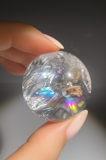 Lemurian Bergkristallkugel – Extra Qualität, 3,6 cm mit Regenboge