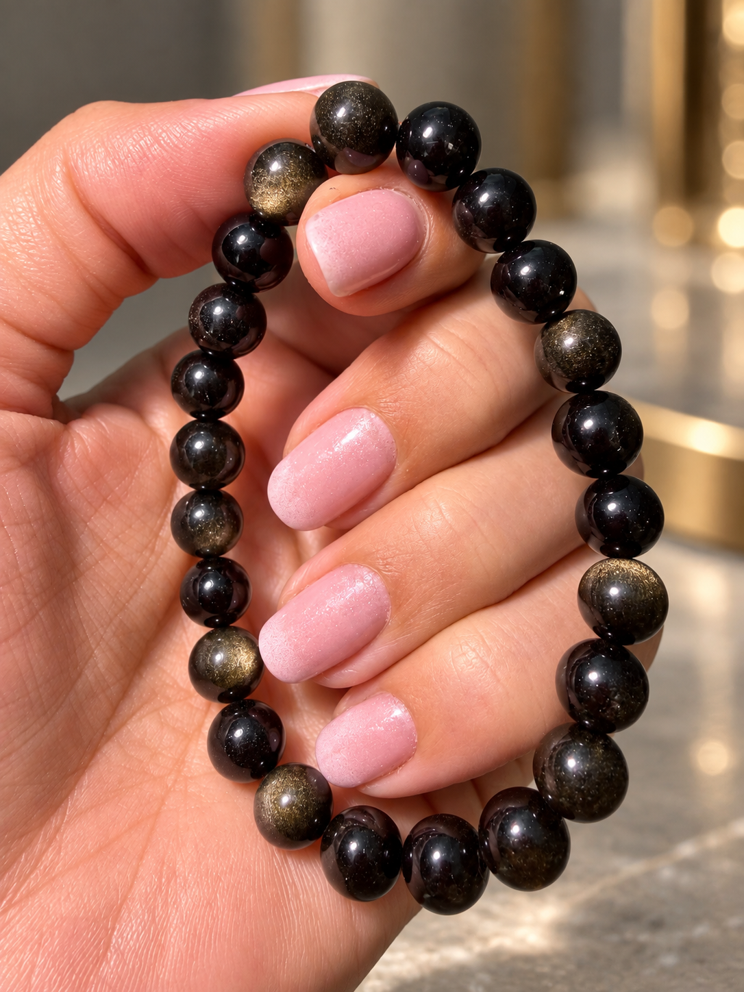 Gold Obsidian & Silber Obsidian Armband – 8 mm | 16, 17 oder 18 cm